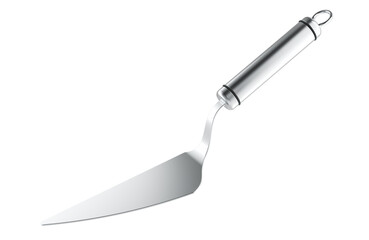 Metal kitchen spatula with long handle. 3D rendering