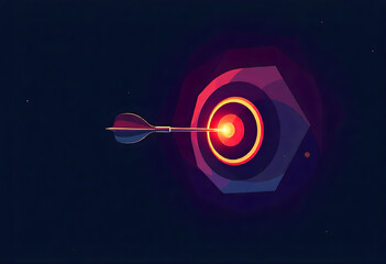 Fototapeta premium “Target Locked 2026” – Minimal vector design of a dart hitting a glowing bullseye, with sleek geometric gradients.
