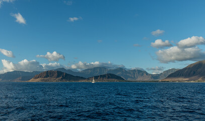Beautiful west Oahu coastline vista viewed from a boat, Hawaii