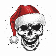 Roaring Skull Santa: Black and White Vector Illustration