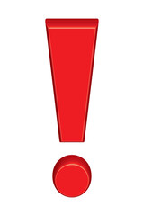 Red 3D exclamation - caution icon vector design template. Red glossy 3d exclamation warning sign, attention, alert symbol isolated on a white background. Vector illustration eps 10.