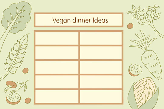 Elegant Vegan Dinner Ideas Weekly Meal Planner with Hand-Drawn Veggies - Powered by Adobe
