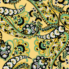 Seamless Paisley pattern in indian batik style. Floral vector illustration