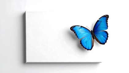 White canvas with blue butterfly