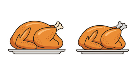 Two roasted whole turkeys presented on silver platters a festive illustration