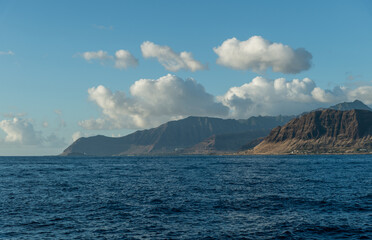 Beautiful west Oahu coastline vista viewed from a boat, Hawaii