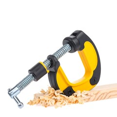 Yellow clamp on wood