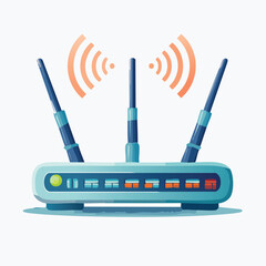 Cartoon Illustration of a Wireless Router with Antennas