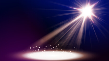 Abstract Futuristic Glowing Gold Spotlight on Dark Background, Vector Illustration