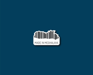 Serene “Made in Meghalaya” barcode-silhouette — great for organic goods, crafts and eco-tourism branding. High-res vector for print and web.