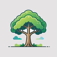 Stylized Green Tree with Lush Foliage and Clouds