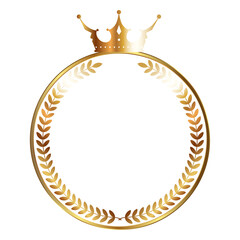 Black circle with a golden wreath and crown
