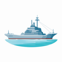 Vector Illustration of a Gray and Blue Ship on Water