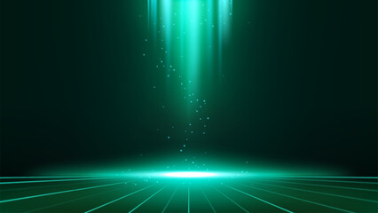 Abstract Scene Elegant Emerald Light Lines on Dark Background with Lighting Effect and Sparks, Vector Illustration