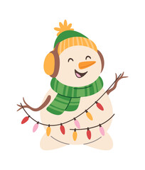 Christmas snowman wrapped in garland
