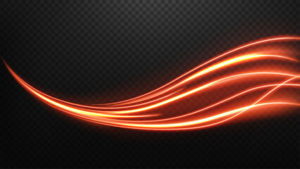 Fire Light Line Trail, Long Exposure Motion Blur Effect, Vector Illustration