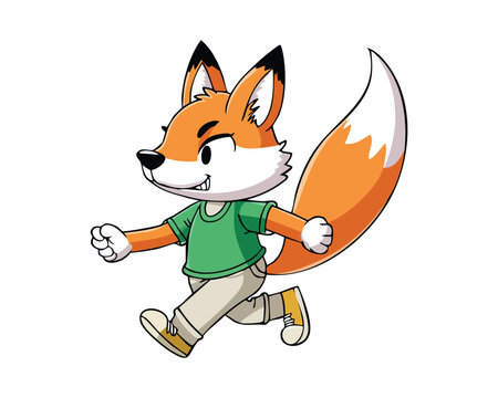 Cartoon Fox Running with Green Shirt vector