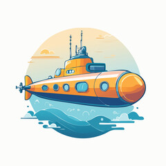 Cartoon Illustration of a Yellow Submarine in the Ocean