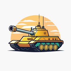Cartoon Illustration of a Yellow Military Tank