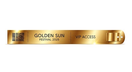 Golden Festival VIP Access: An elegant golden festival wristband, offering exclusive VIP access, with intricate details.