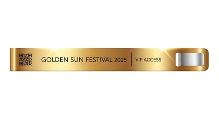 Golden Sun Festival VIP Access: A sleek golden VIP access wristband, hinting at exclusivity and special treatment, awaits the revelers. This wristband promises a gateway to unique experiences