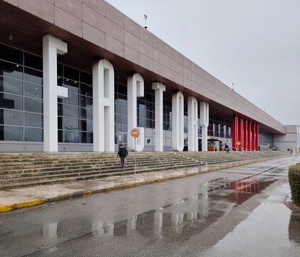 Exterior view of the Factory Outlet, a modern retail complex near Athens International Airport in Spata, featuring top brands, great discounts, and spacious design.