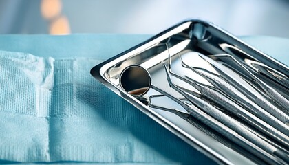closeup of dental surgical tools on a tray