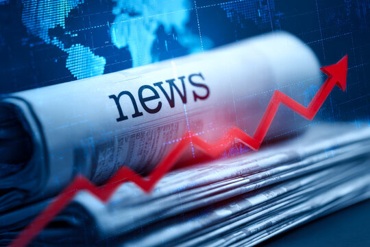 Rising trend in news industry reflected by growth chart and global data visualization