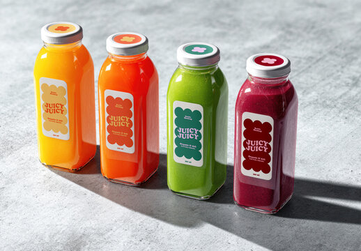 Juice Bottle Packaging Mockup on Concrete Surface