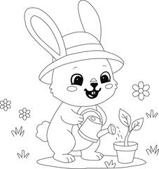 Cute Rabbit Coloring Page for Kids and Adults | Printable Bunny Line Art