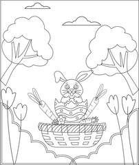 Cute Rabbit Coloring Page for Kids and Adults | Printable Bunny Line Art