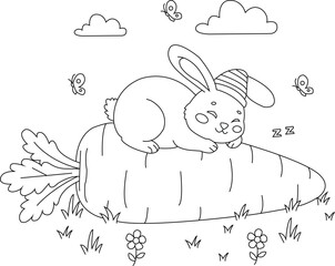 Cute Rabbit Coloring Page for Kids and Adults | Printable Bunny Line Art