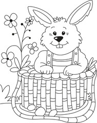 Cute Rabbit Coloring Page for Kids and Adults | Printable Bunny Line Art