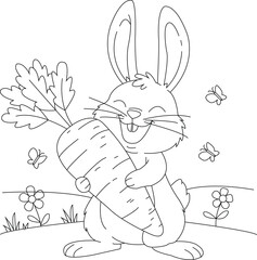 Cute Rabbit Coloring Page for Kids and Adults | Printable Bunny Line Art