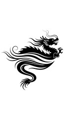 Flowing Chinese dragon in motion symbolizing freedom, strength, and prosperity for Lunar New Year celebration, graceful black silhouette on transparent background, illustration