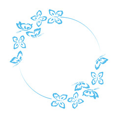 Blue circular frame of butterflies