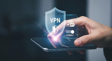 Man Using VPN On His Smartphone , VPN concept