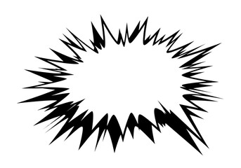 Fototapeta premium A spiky speech bubble on a transparent background, creating a black explosion or impact effect. Sound, noise, and shock, png.