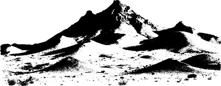 Black and white halftone desert landscape design for posters or prints