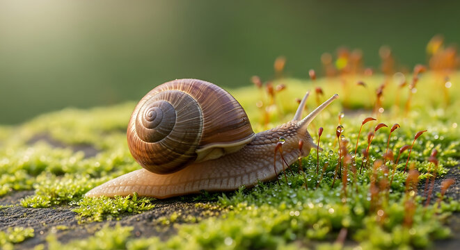 Snail on Mossy Rock