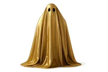 Naklejka premium Golden ghost costume for halloween celebration, embodying mystery and spooky fun on transparent background