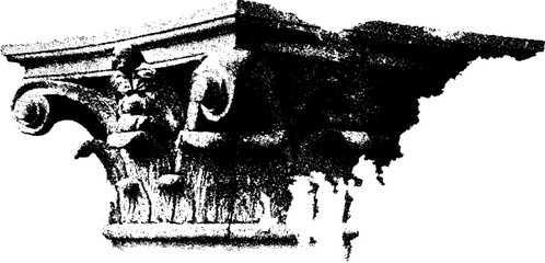 Obraz premium Black and white halftone engraved corinthian capital design for posters or print