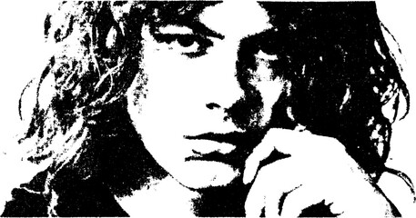 Obraz premium Black and white halftone portrait for flyer design with grunge effect