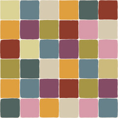 Vector seamless pattern with blue and green checkered tiles. Hand painted illustration for design, print, fabric or background.