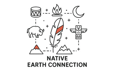 Fototapeta premium Native elements and symbols in linear style - celebrating cultural heritage and connection
