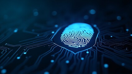 Glowing Fingerprint Security Scan on Circuit Board