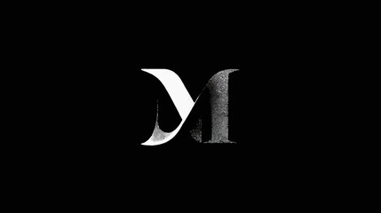 Elegant Black and White Monogram Logo Design with Stylized Intertwined Y and M Letters on Dark Background, Vintage Aesthetic