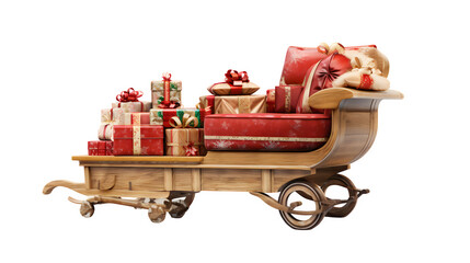 Christmas Sleigh with Gifts 3d rendered, isolated on transparent background
