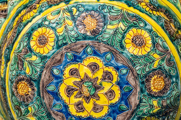 close up of  ornamental ceramic plate background