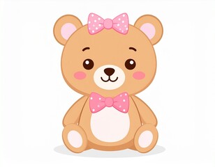 Fototapeta premium Adorable Teddy Bear Illustration with Pink Bows for Sweet Designs